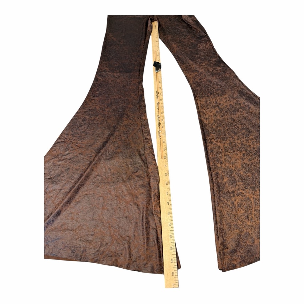 Saints & Hearts Brown Faux Leather Flare Pants Small Y2K Boho Western Festival - Picture 7 of 7